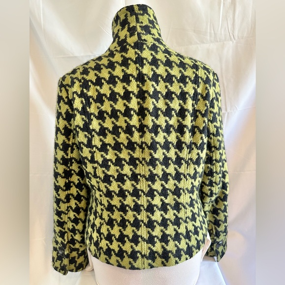 600 West Houndstooth Wool Jacket Coat Blazer Black Green Size 14 - Picture 2 of 13